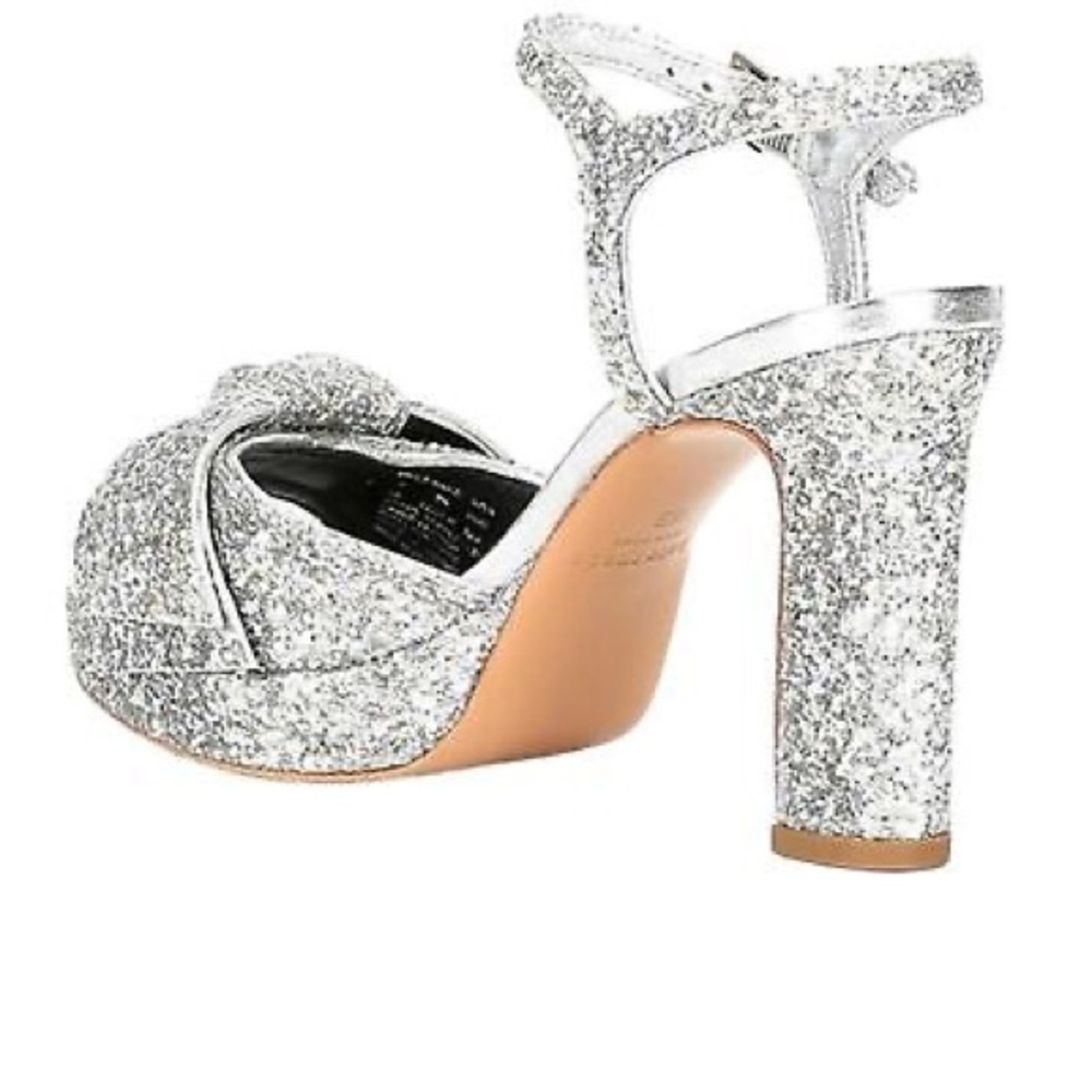 Kate Spade Miya Silver Glitter Bow Ankle Wrap Open Toe Platform new no box - Picture 8 of 8
